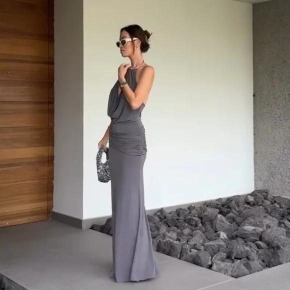 Zara LONG DRESS WITH JEWEL COLLAR Size XL - Picture 7 of 15